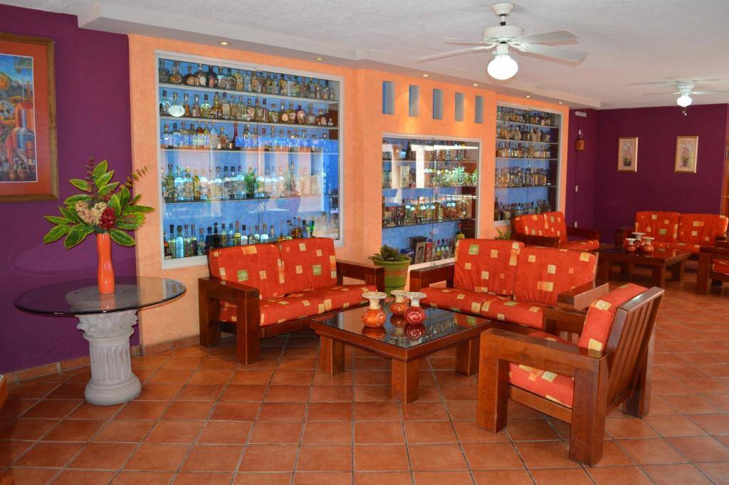 Warm hotel lobby and lounge